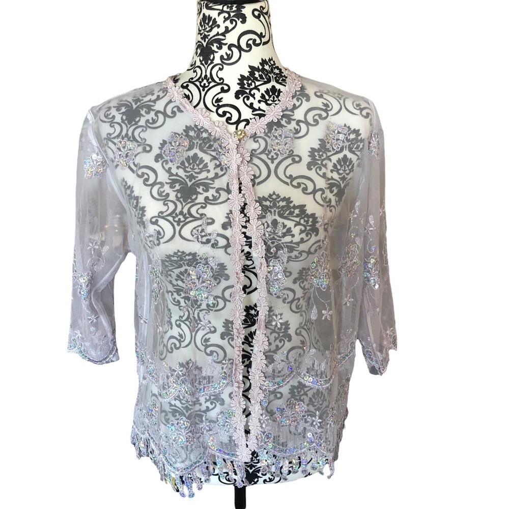 Sheer mesh sparkly embroidered over top